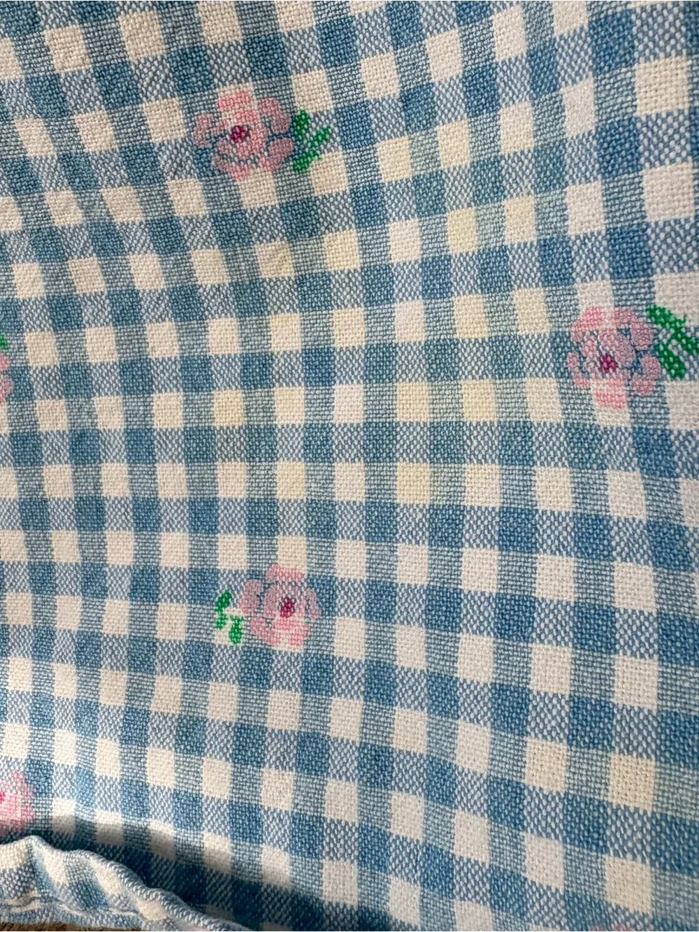 Vintage 1992 OshKosh B'gosh Girls 24M Blue Gingham Floral Overall Dress Cotton